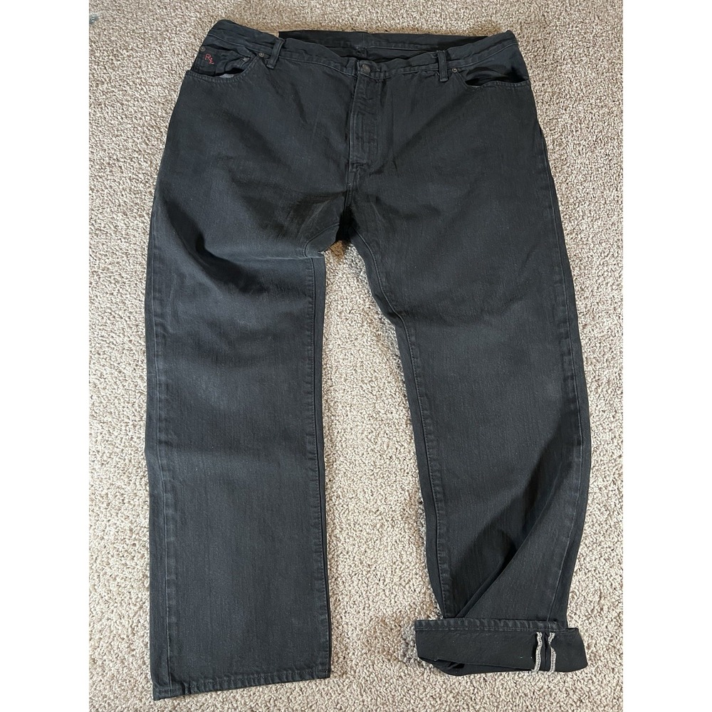 Polo Ralph Lauren Hampton Straight Red Line Selvedge Black Denim Jeans‎ 46Bx32